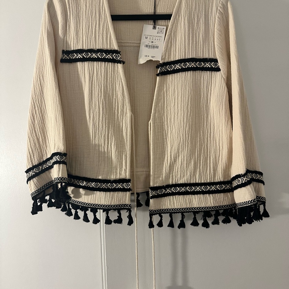 Zara Cream and Black Open-Front Cardigan - Picture 3 of 3